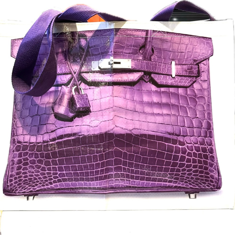 Grocery tote bag with printed purple printed birkin 💜 NWOT